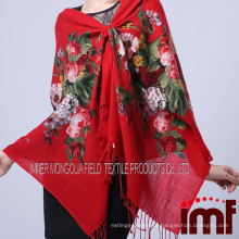 Fresh Flower Sheep Wool Pashmina Scarf for Women